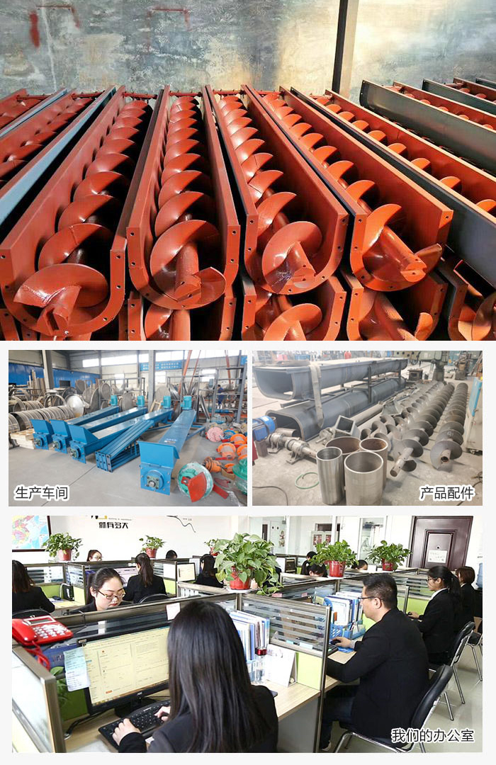 絞龍螺旋輸送機(jī)產(chǎn)品,廠區(qū),以及辦公場地展示圖。